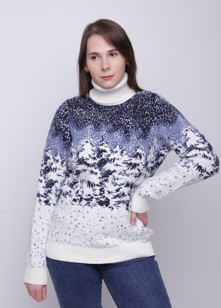 Білий зимовий светр жіночий білий зимовий з ялинками Pulltonic Прямая