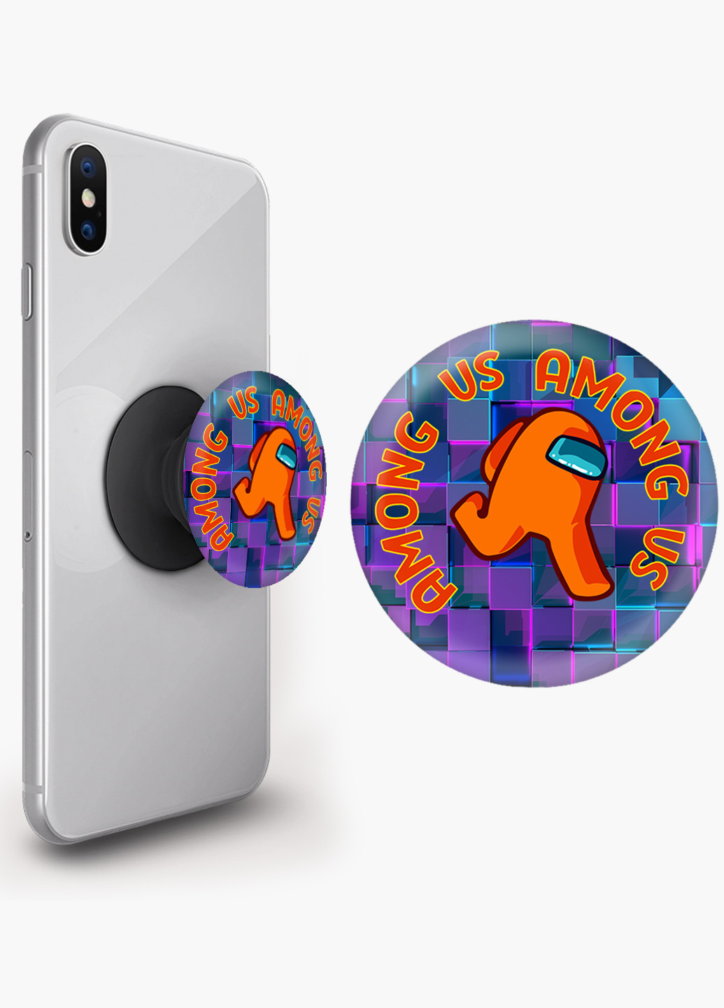 Попсокет (Popsockets) тримач для смартфону Амонг Ас Помаранчевий (Among Us Orange) (8754-2408) Чорний MobiPrint (216836464)