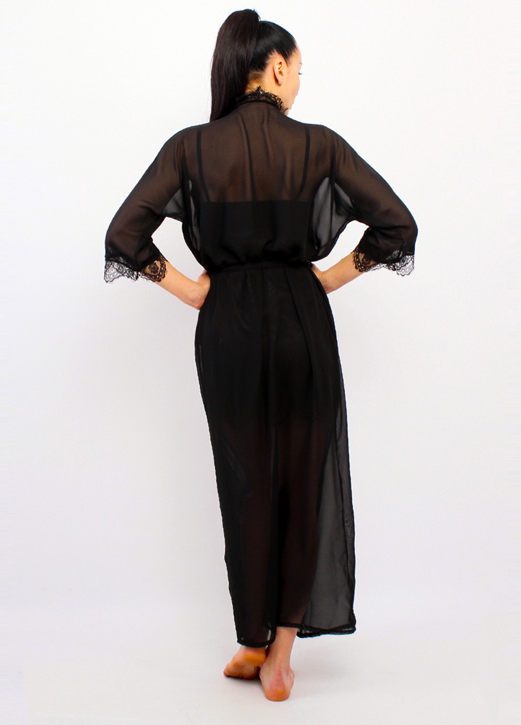 Чорний демісезонний комплект (нічна сорочка, халат) Ghazel