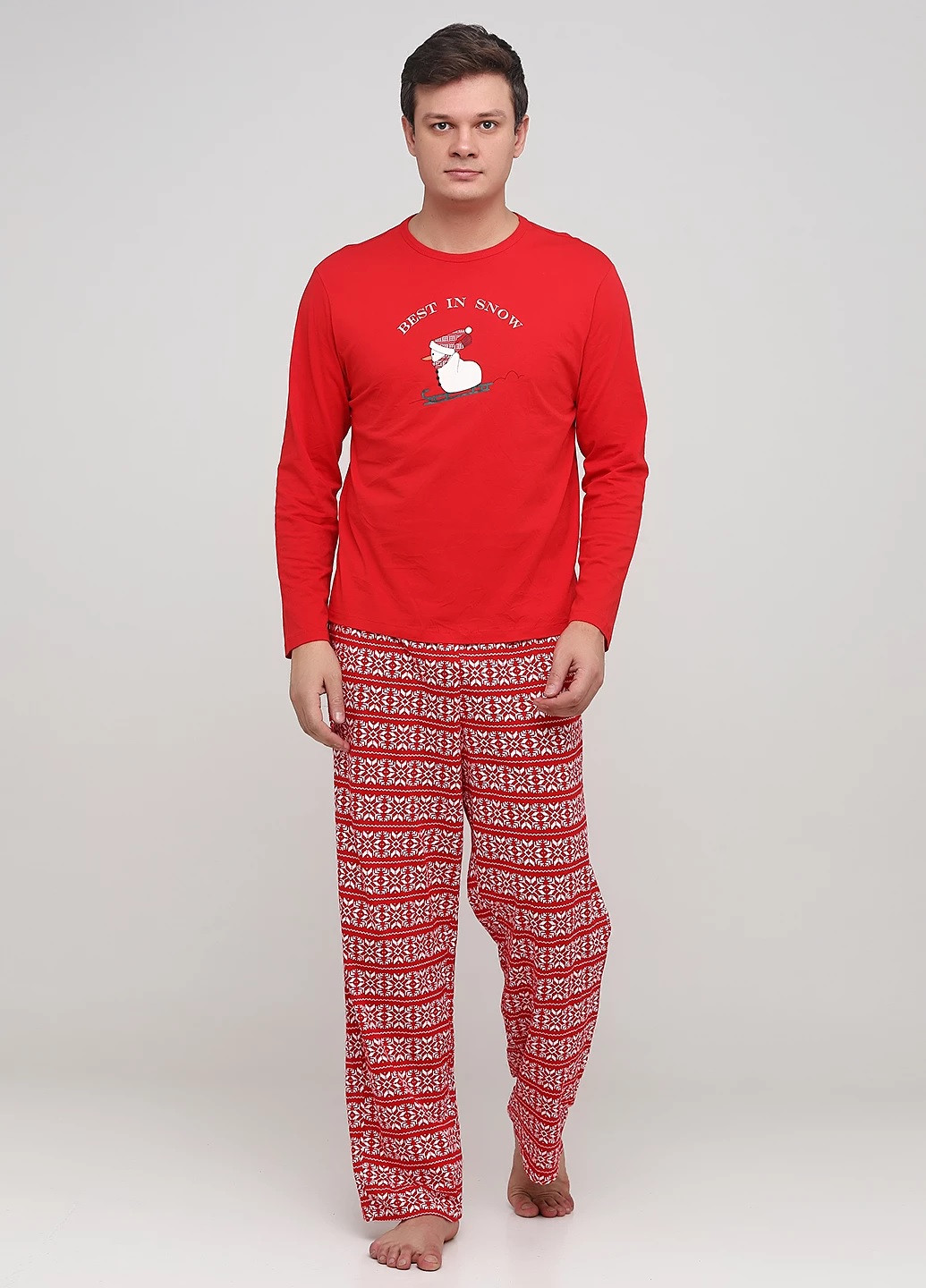 Піжама (лонгслів, штани) Avon лонгслив + брюки новорічна червона домашня трикотаж, бавовна