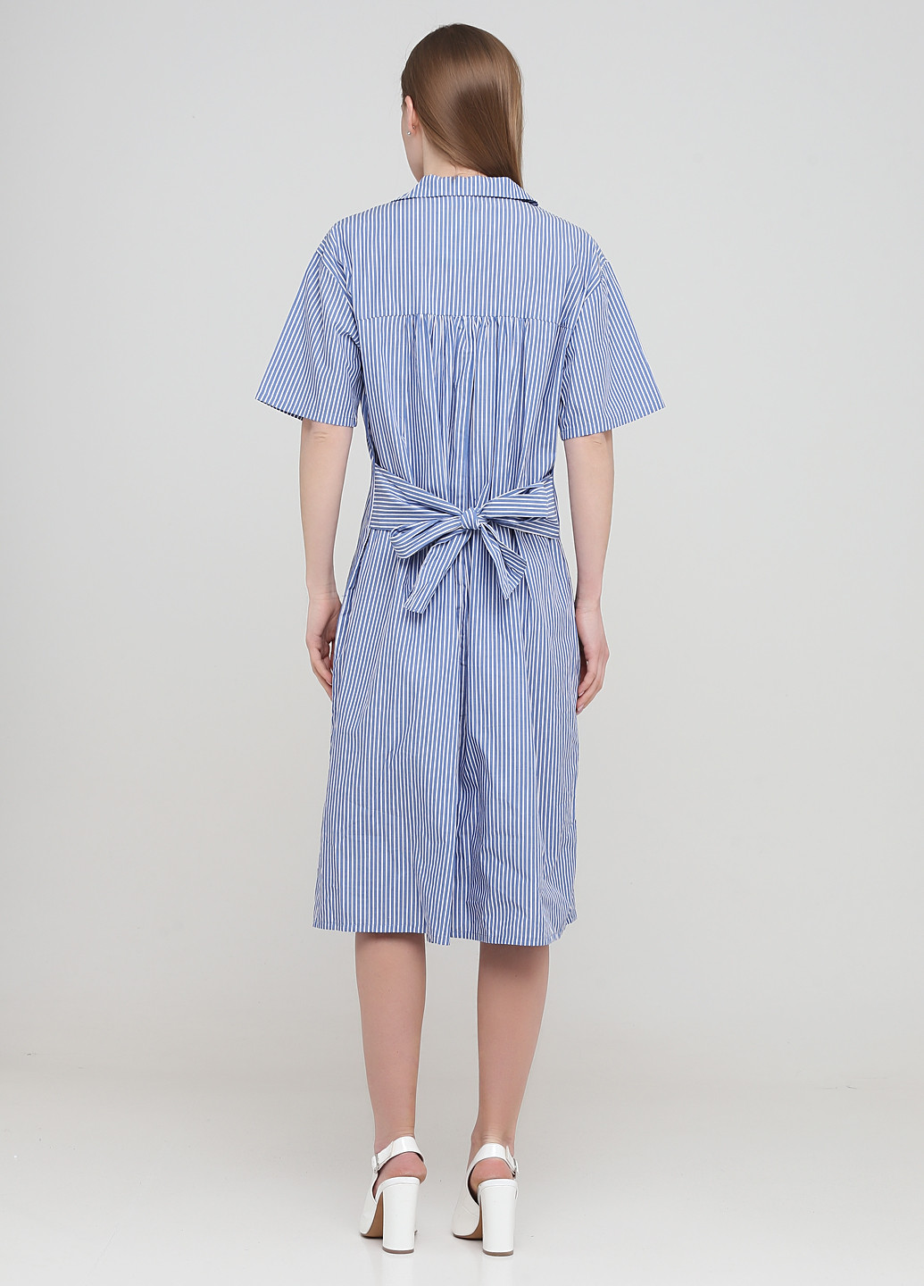 Блакитна кежуал плаття, сукня сорочка H&M в смужку