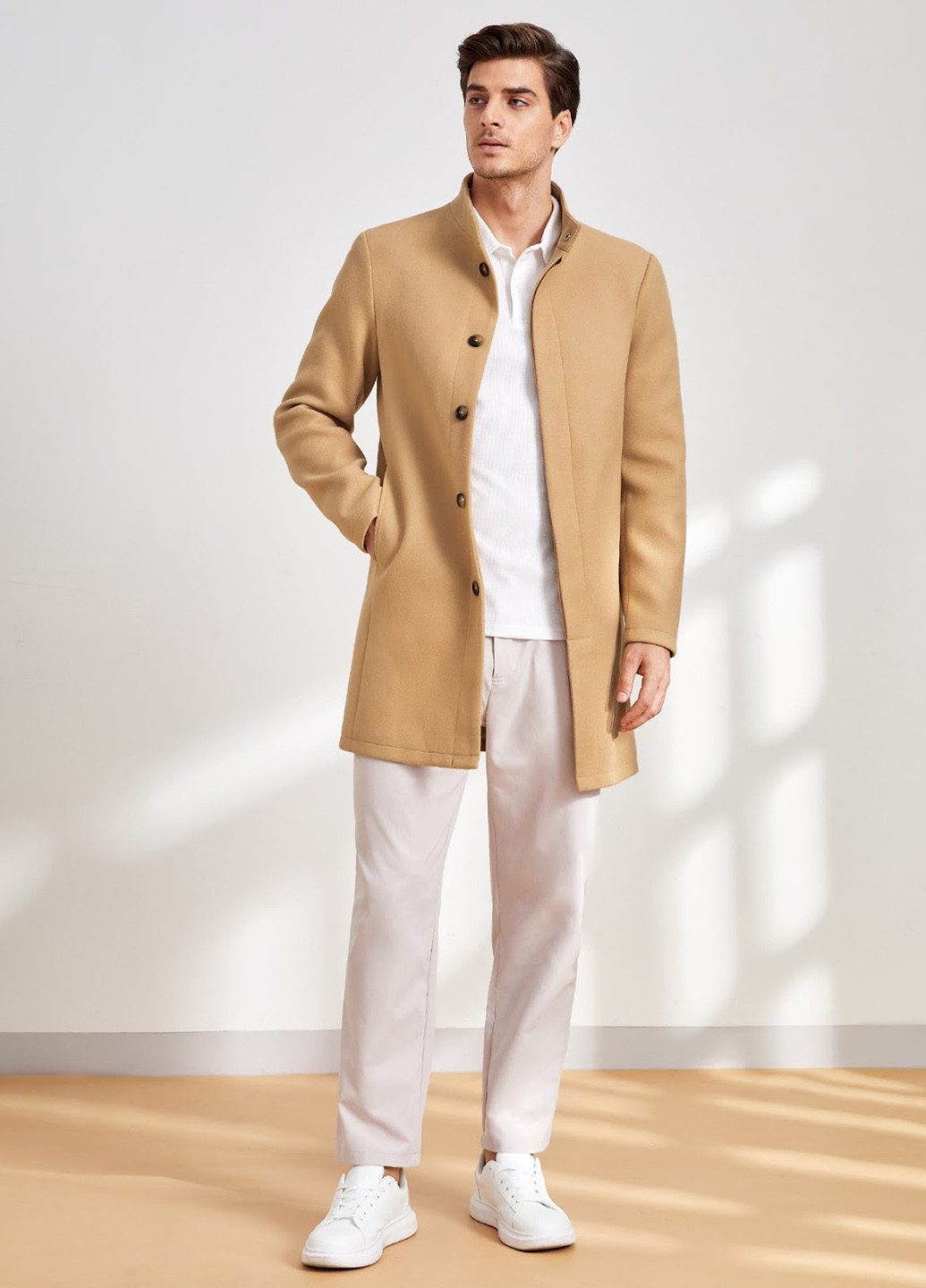 Бежевое демисезонное Пальто однобортное SHEIN