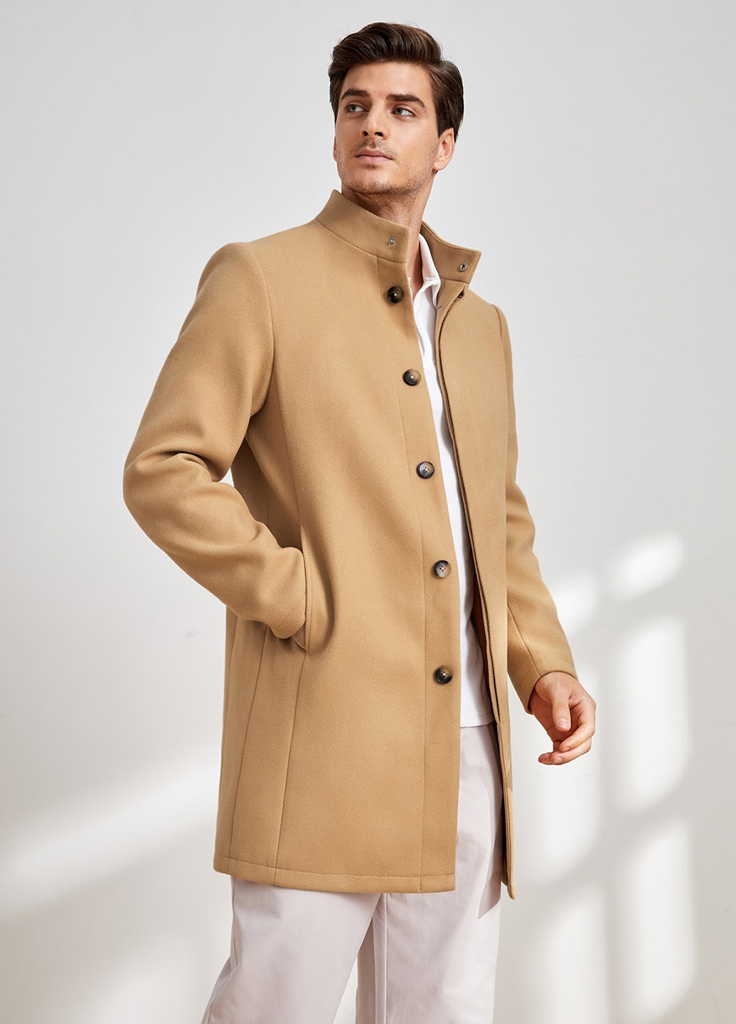 Бежевое демисезонное Пальто однобортное SHEIN