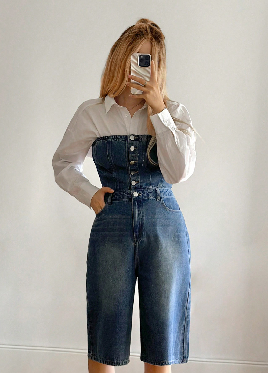Комбінезон SHEIN комбінезон-шорти варенка синій джинсовий бавовна, джинс