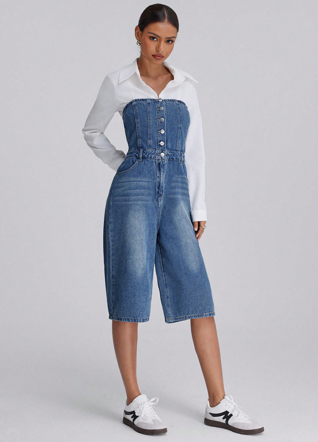 Комбінезон SHEIN комбінезон-шорти варенка синій джинсовий бавовна, джинс