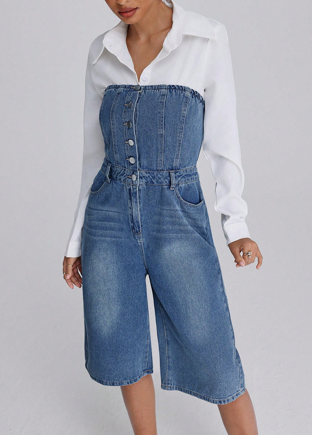 Комбінезон SHEIN комбінезон-шорти варенка синій джинсовий бавовна, джинс