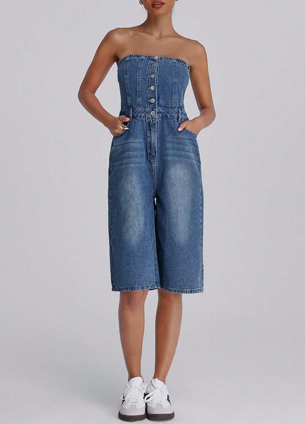 Комбінезон SHEIN комбінезон-шорти варенка синій джинсовий бавовна, джинс
