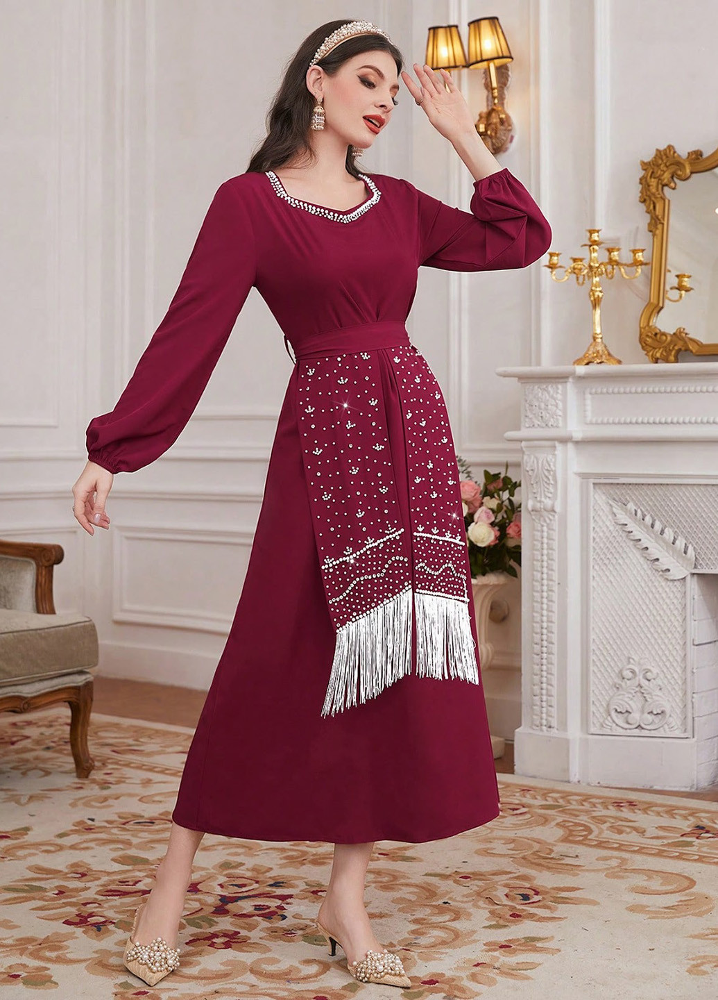 Бордовое кэжуал, праздничный платье SHEIN однотонное