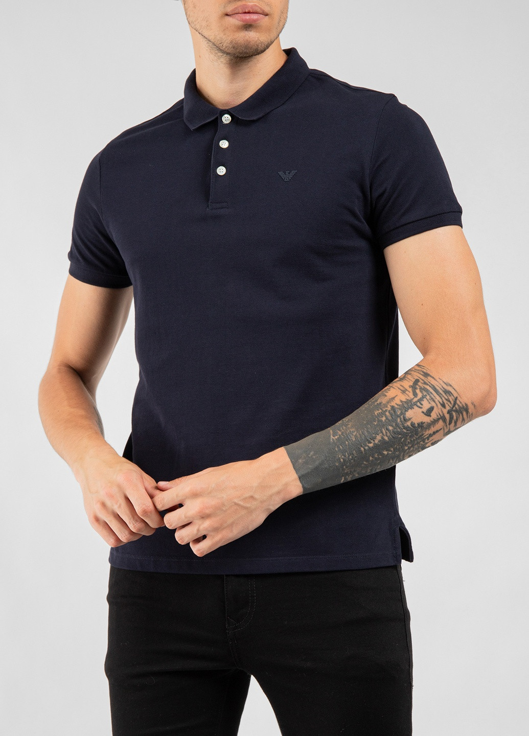 Синя темно-синя футболка-поло з вишитим логотипом Emporio Armani