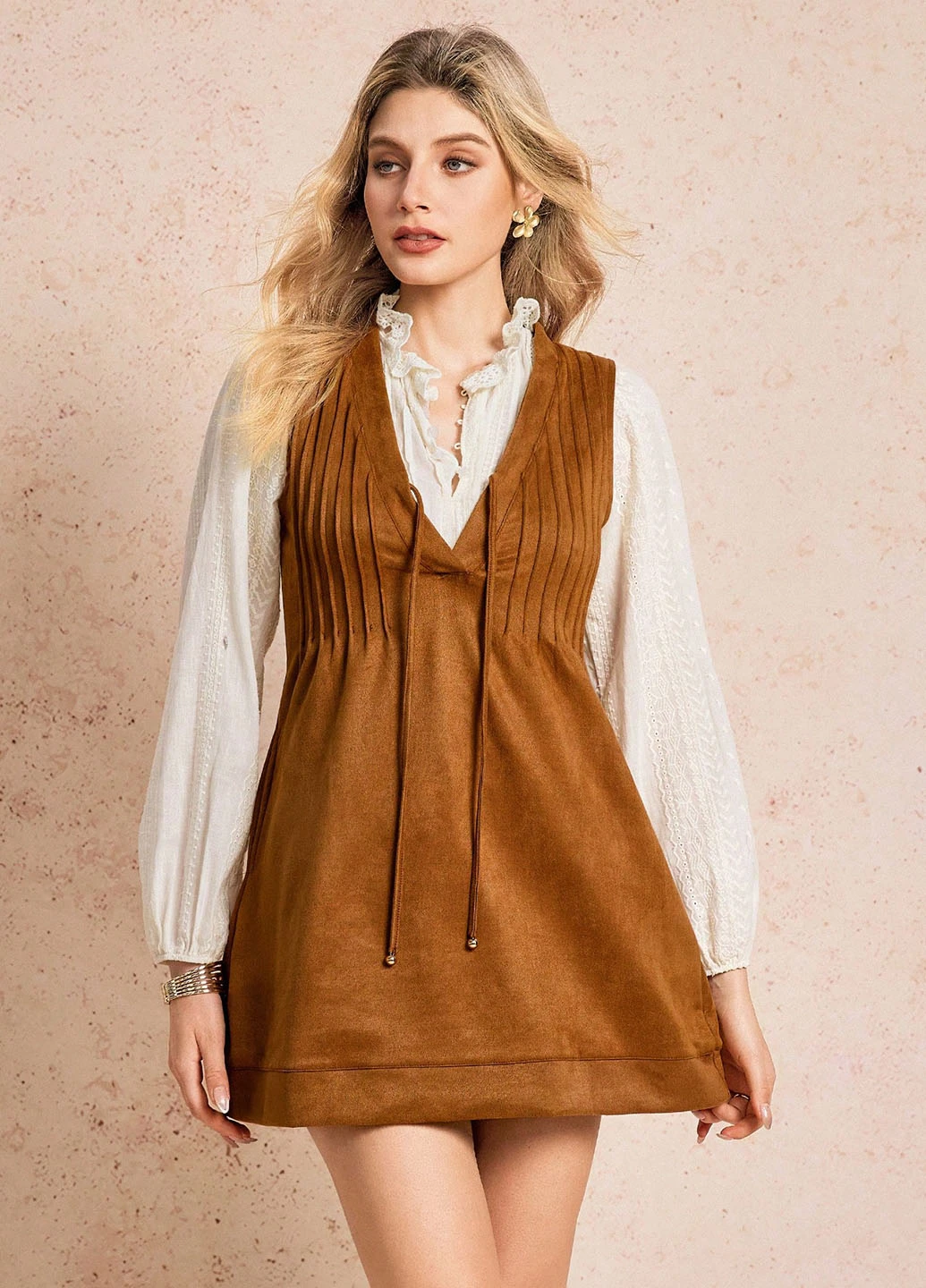 Коричневое кэжуал платье а-силуэт SHEIN однотонное