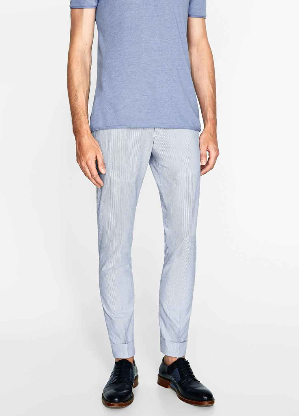 Голубые кэжуал демисезонные брюки Zara