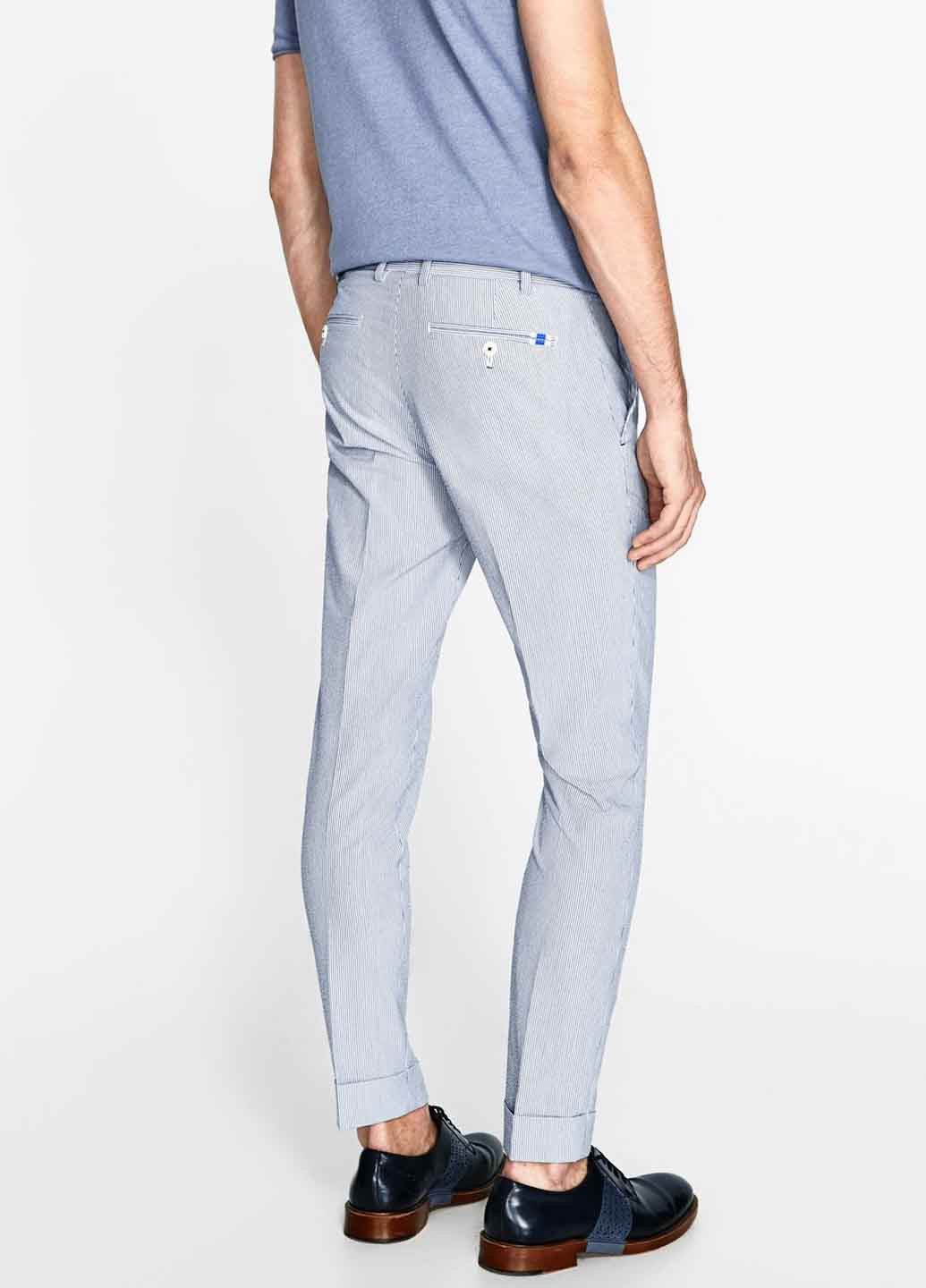 Голубые кэжуал демисезонные брюки Zara