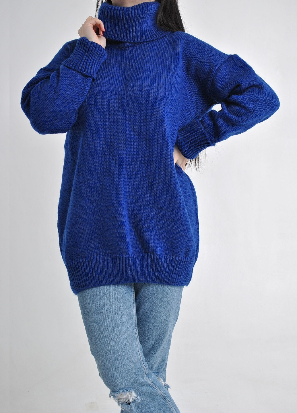 Синий зимний удлиненный свитер Fashion Club