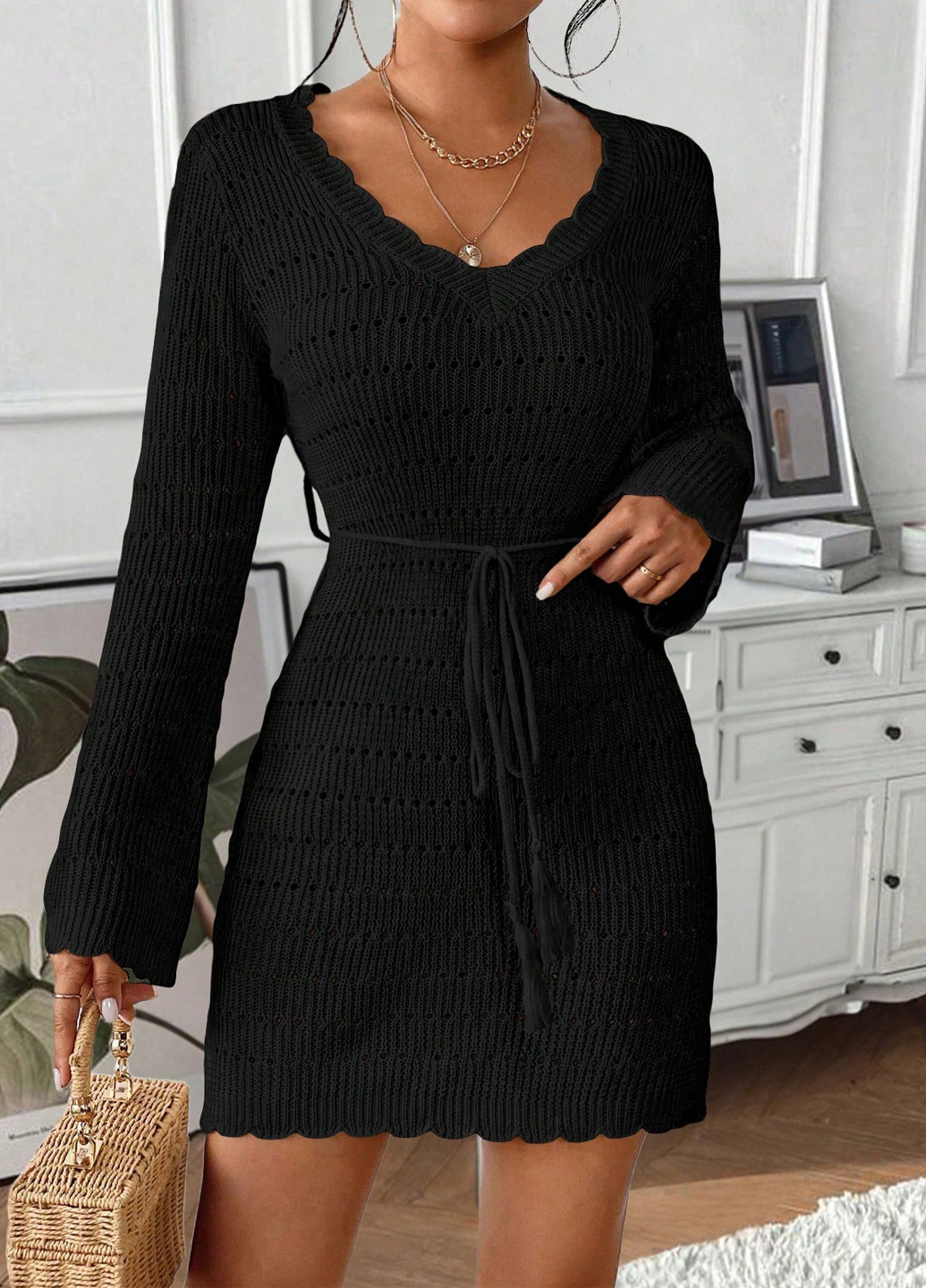 Чорна кежуал сукня сукня светр SHEIN однотонна