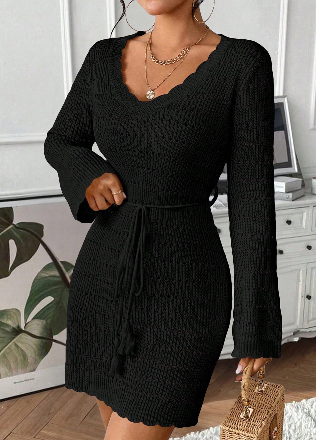 Чорна кежуал сукня сукня светр SHEIN однотонна