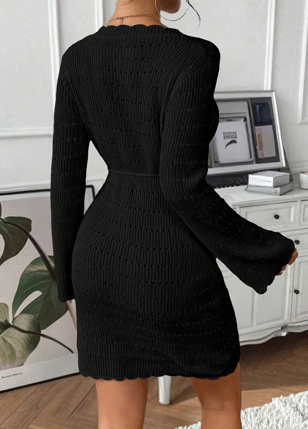 Чорна кежуал сукня сукня светр SHEIN однотонна