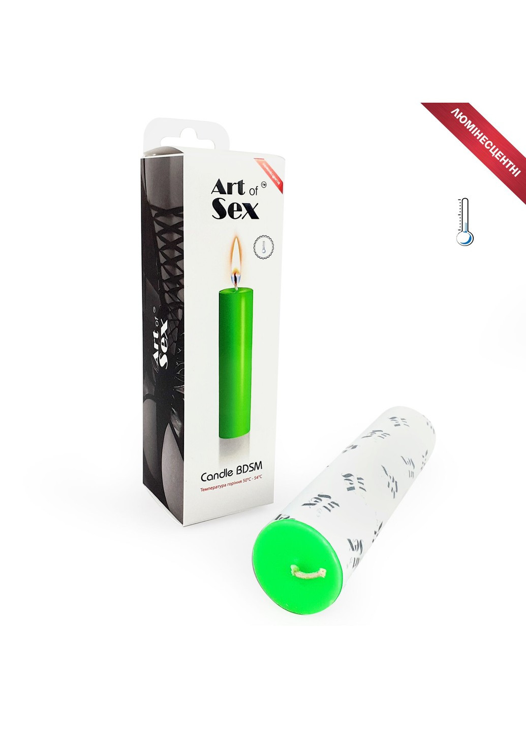 Зелена воскова свічка size M 15 см низькотемпературна, люмінесцентна Art of Sex (252586771)