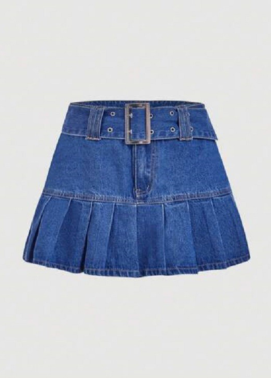 Синяя джинсовая однотонная юбка SHEIN плиссе