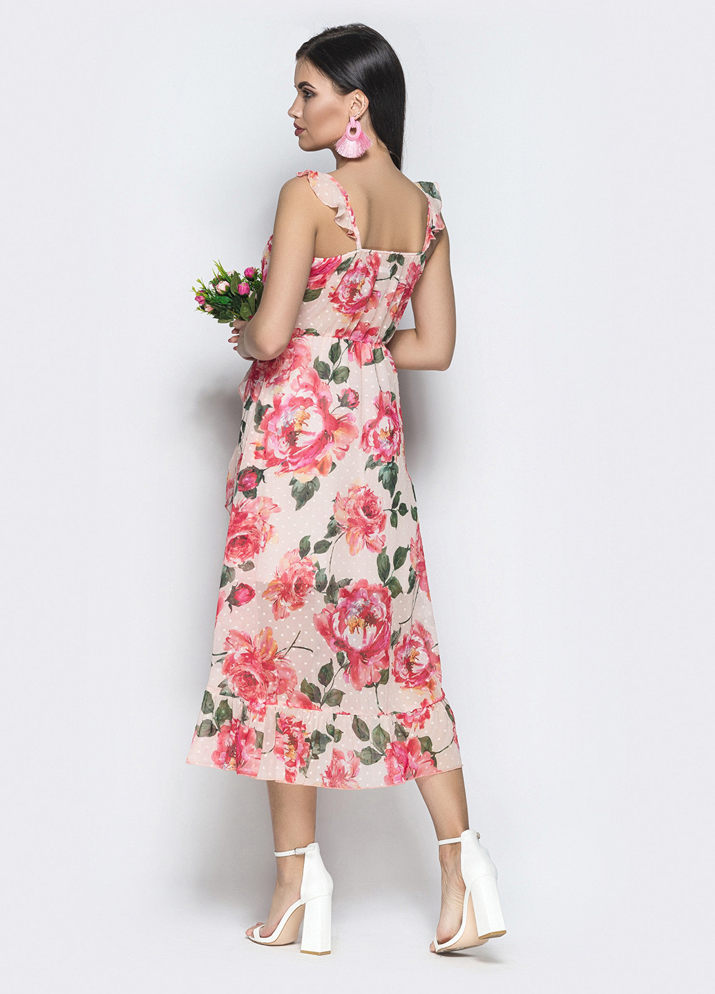 Персиковое кэжуал платье Larionoff с цветочным принтом
