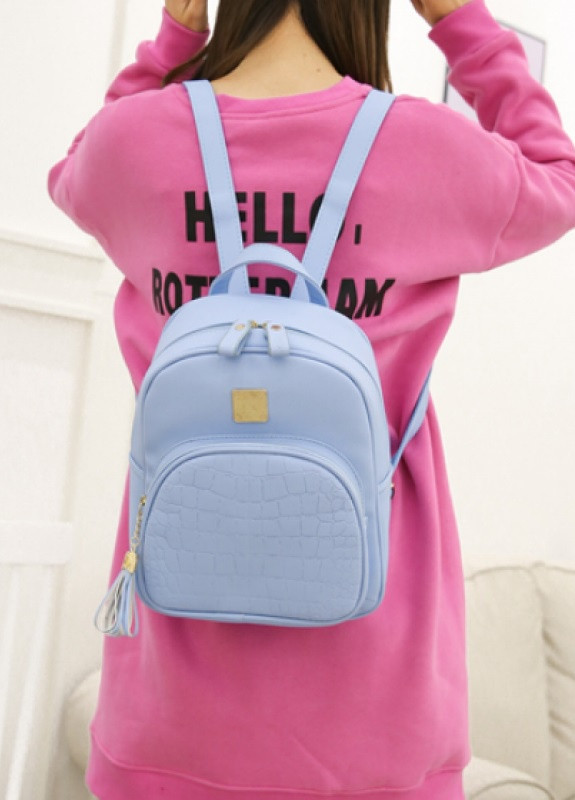 Рюкзак жіночий з текстурою каймана блакитний No Brand (245097266)
