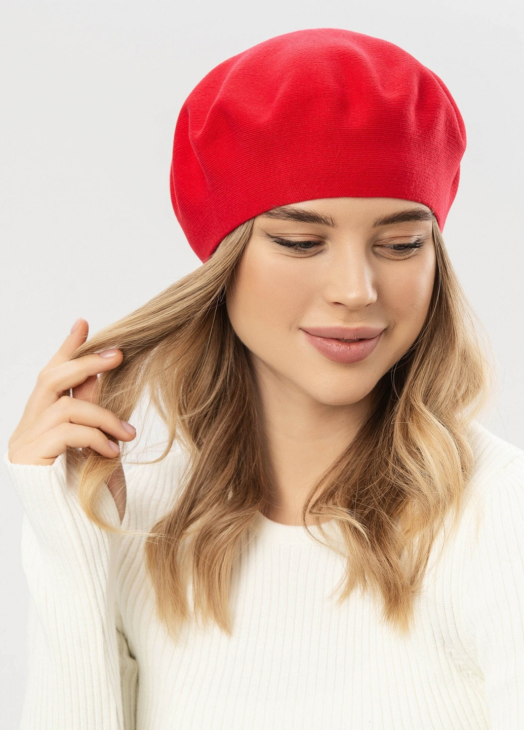 Комплект жіночій -46 Червоно-рожевий (Берет подвійний стрейчевий 56см-58см та Шарф 160х20см) W-Luxury 9260K (254046399)