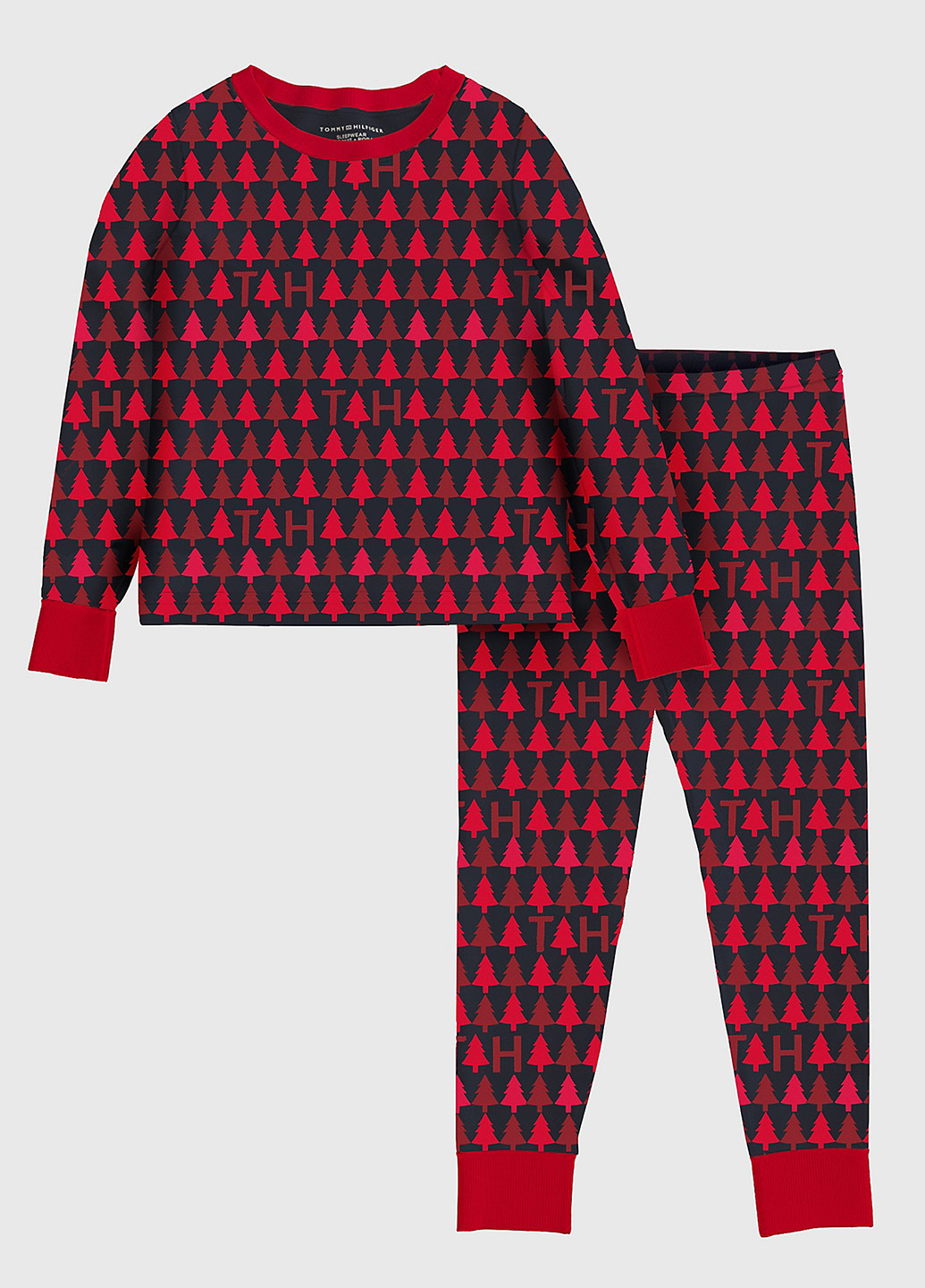 Пижама (свитшот, брюки) Tommy Hilfiger свитшот + брюки геометрическая комбинированная домашняя хлопок, трикотаж