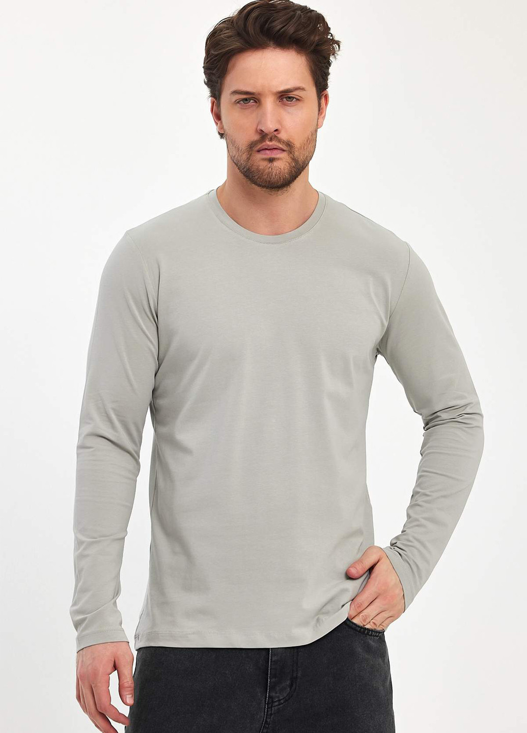 Лонгслів Trend Collection однотонний світло-сірий кежуали бавовна, трикотаж