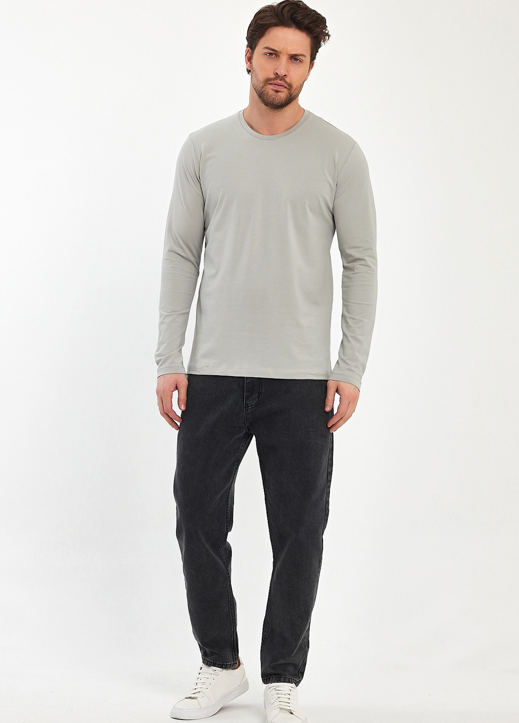 Лонгслів Trend Collection однотонний світло-сірий кежуали бавовна, трикотаж