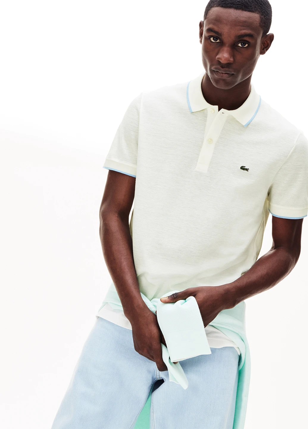 Айвори футболка-поло для мужчин Lacoste меланжевая