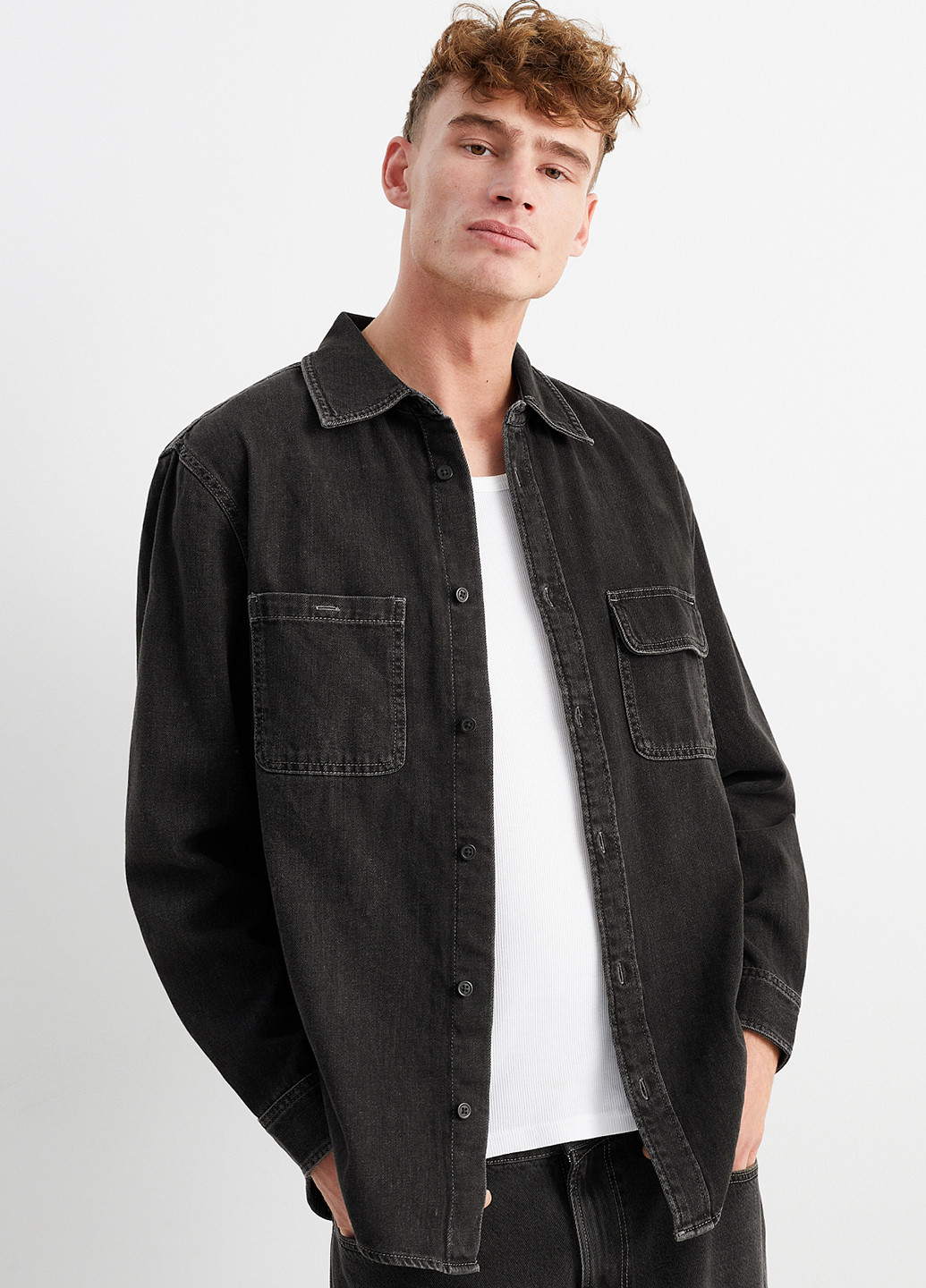 Темно-серая кэжуал, джинсовая рубашка однотонная C&A