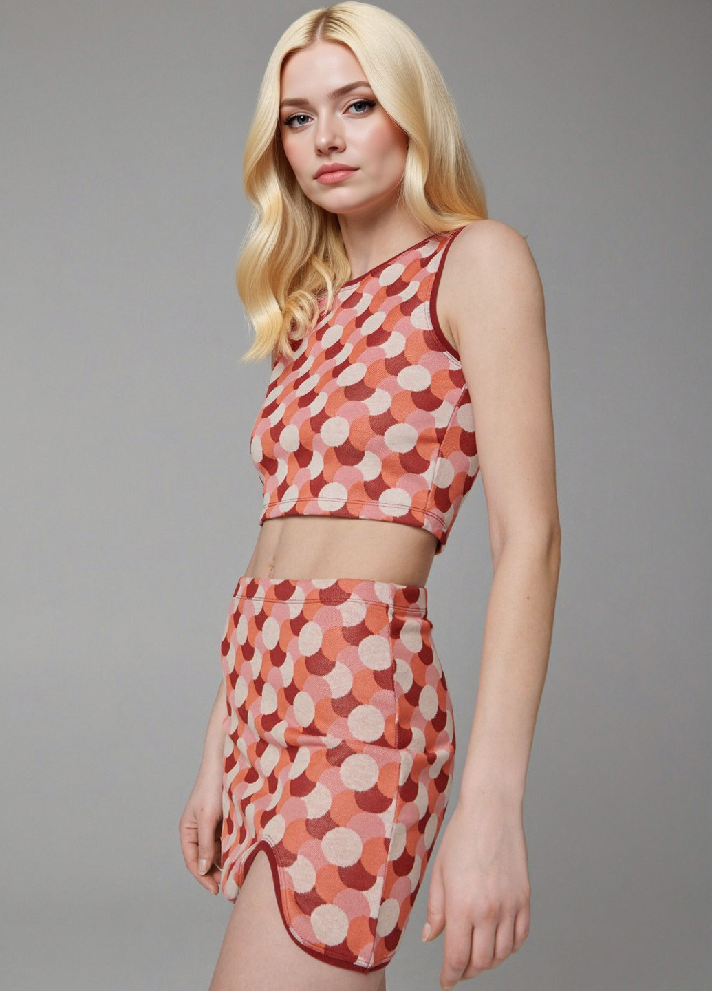 Лососевая кэжуал с геометрическим узором юбка Sinsay а-силуэта (трапеция)