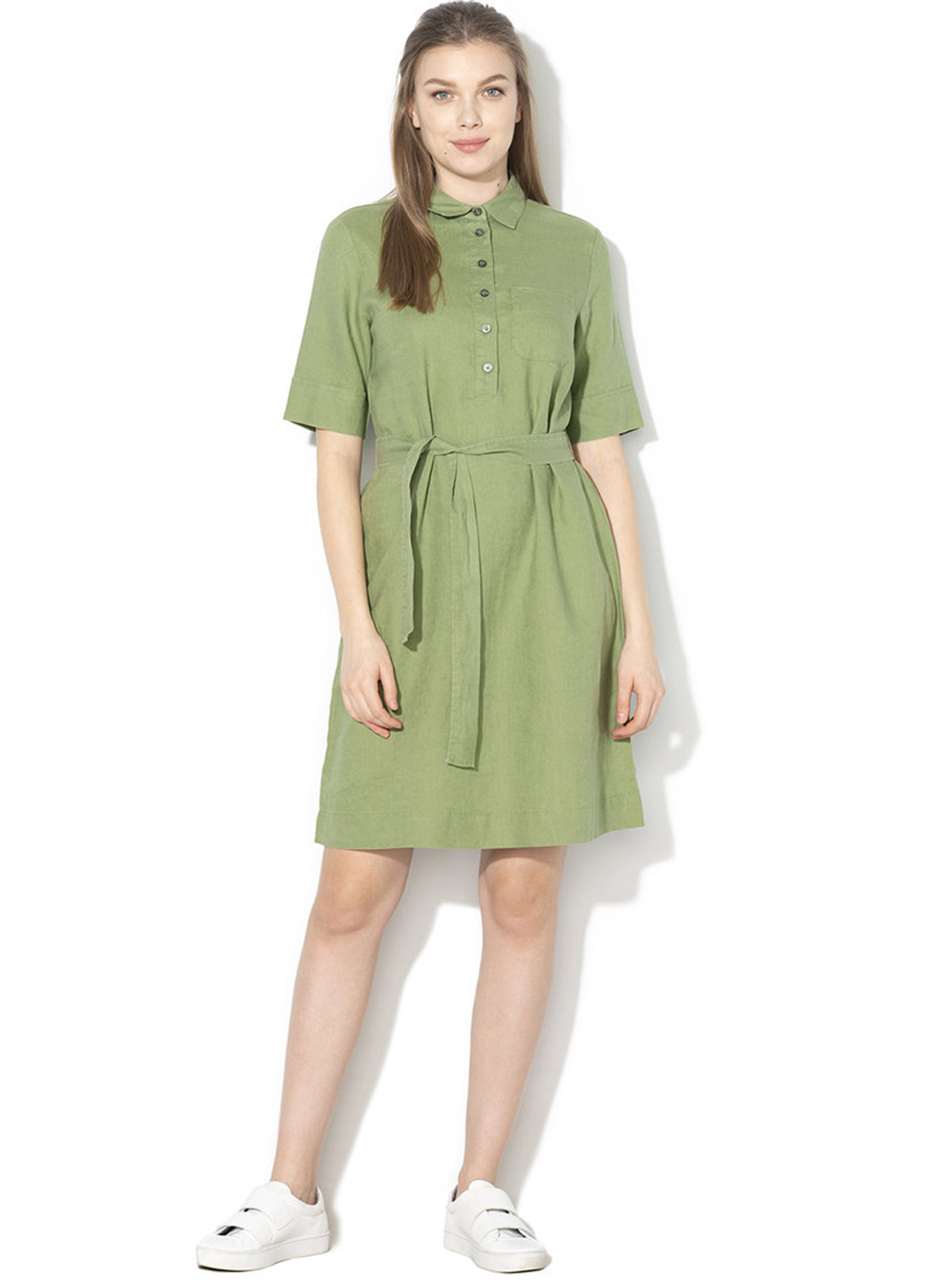 Оливково-зеленое кэжуал платье рубашка United Colors of Benetton однотонное