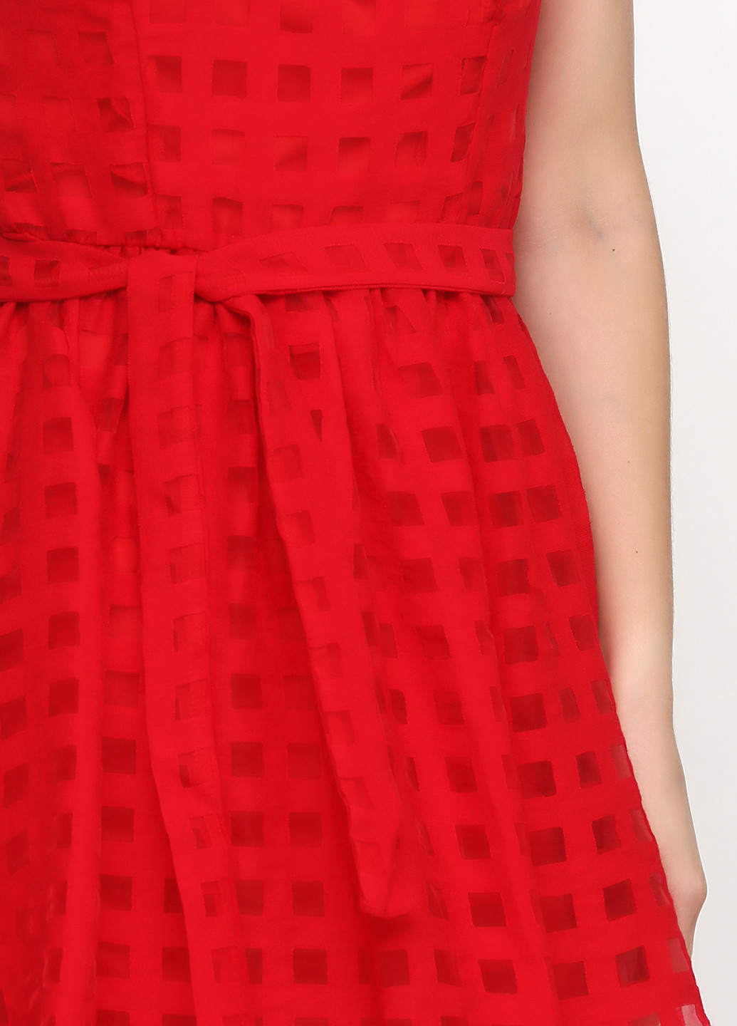Красное кэжуал платье клеш Daori фактурное