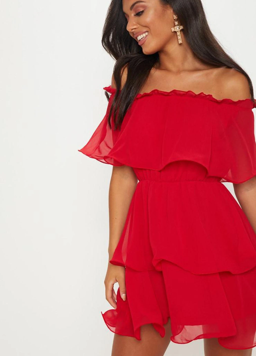Червона кежуал сукня з відкритими плечима PrettyLittleThing однотонна