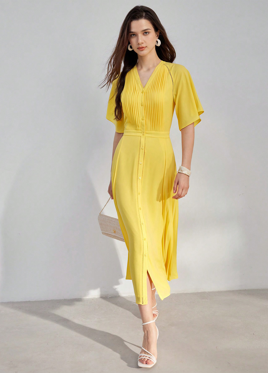 Желтое кэжуал платье рубашка SHEIN однотонное