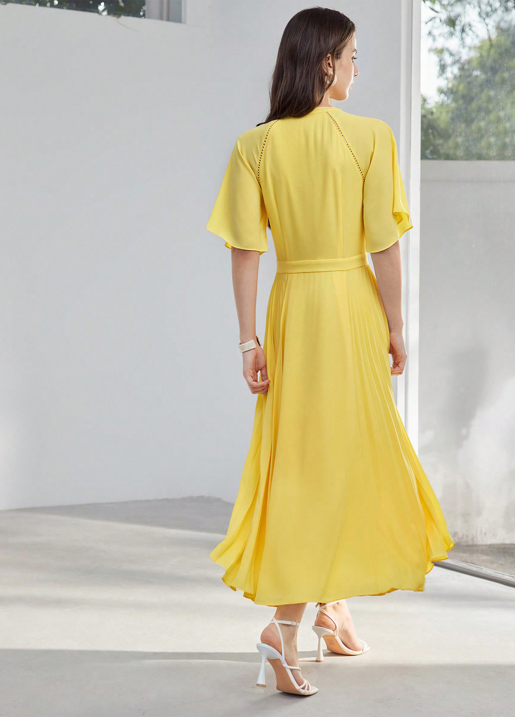 Желтое кэжуал платье рубашка SHEIN однотонное