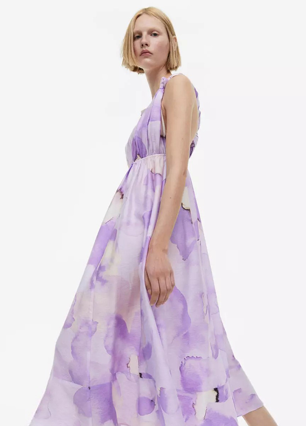 Бузкова кежуал сукня з відкритою спиною, з пишною спідницею H&M з абстрактним візерунком