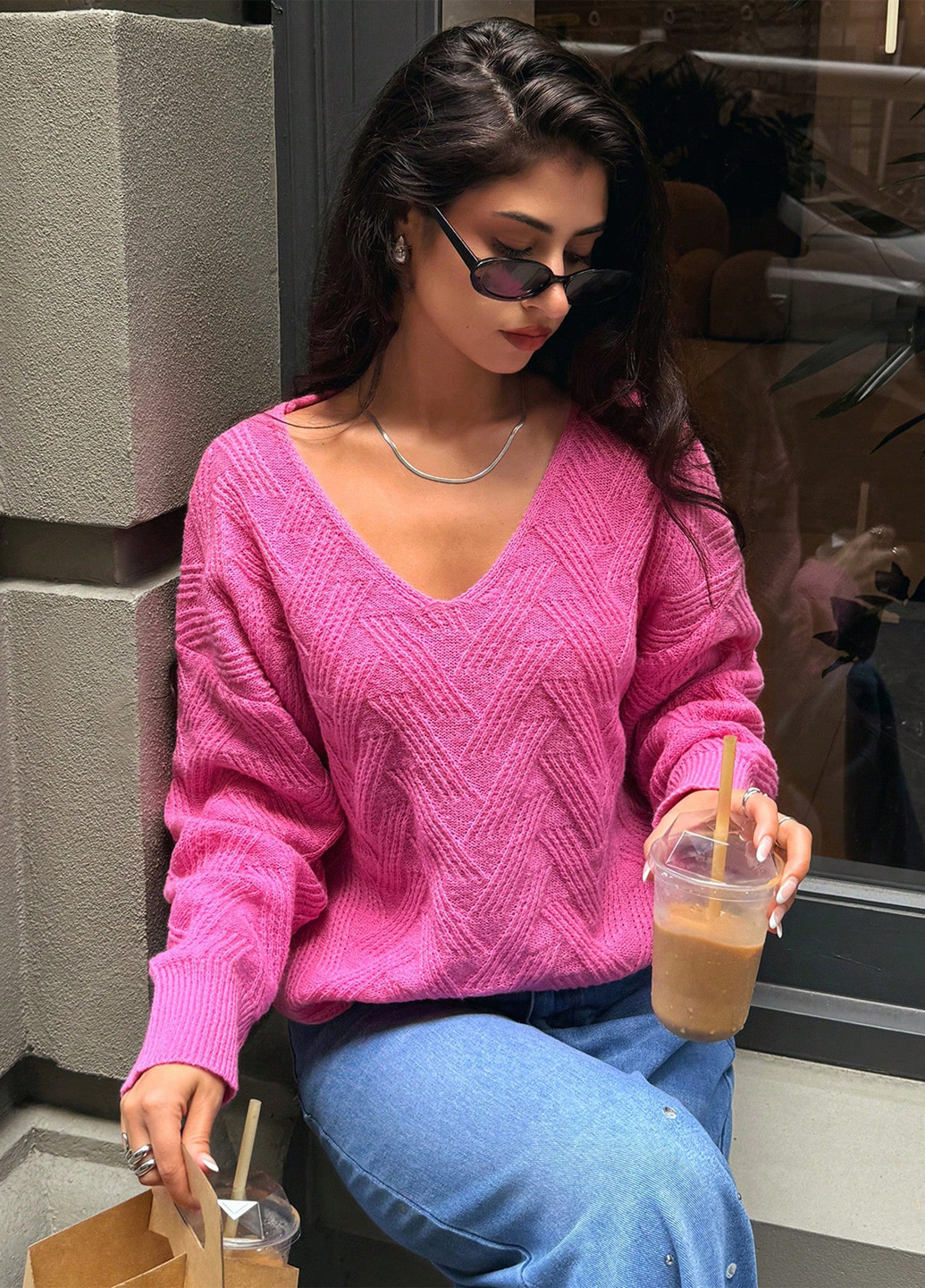 Темно-розовый демисезонный пуловер пуловер SHEIN