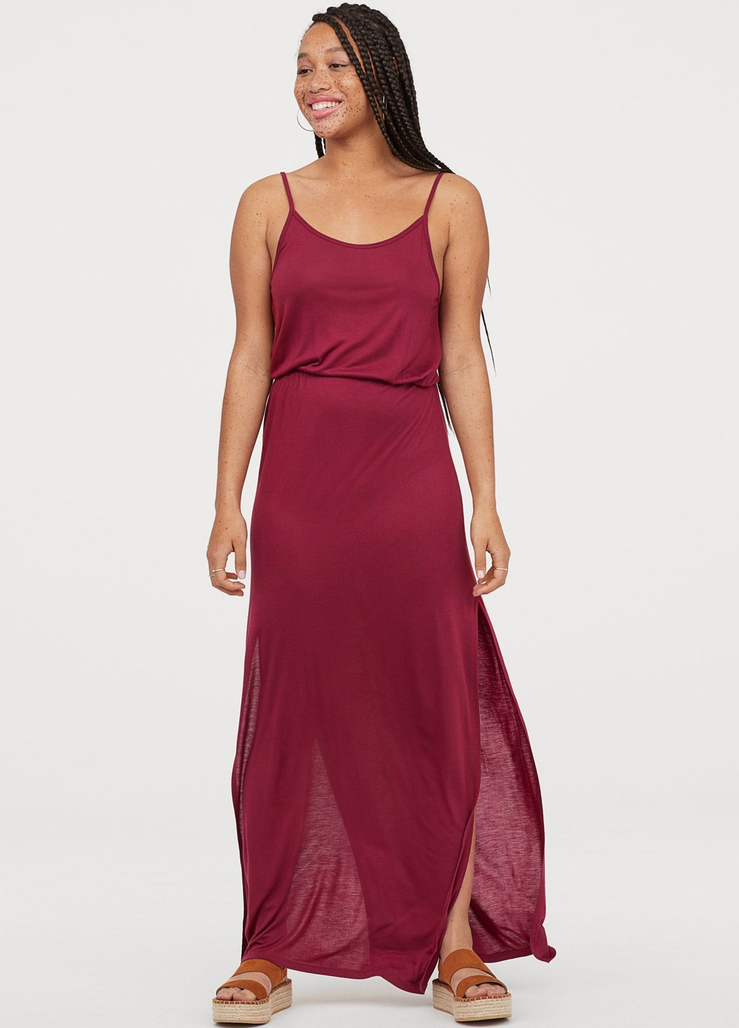 Бордовое кэжуал платье платье-майка H&M однотонное