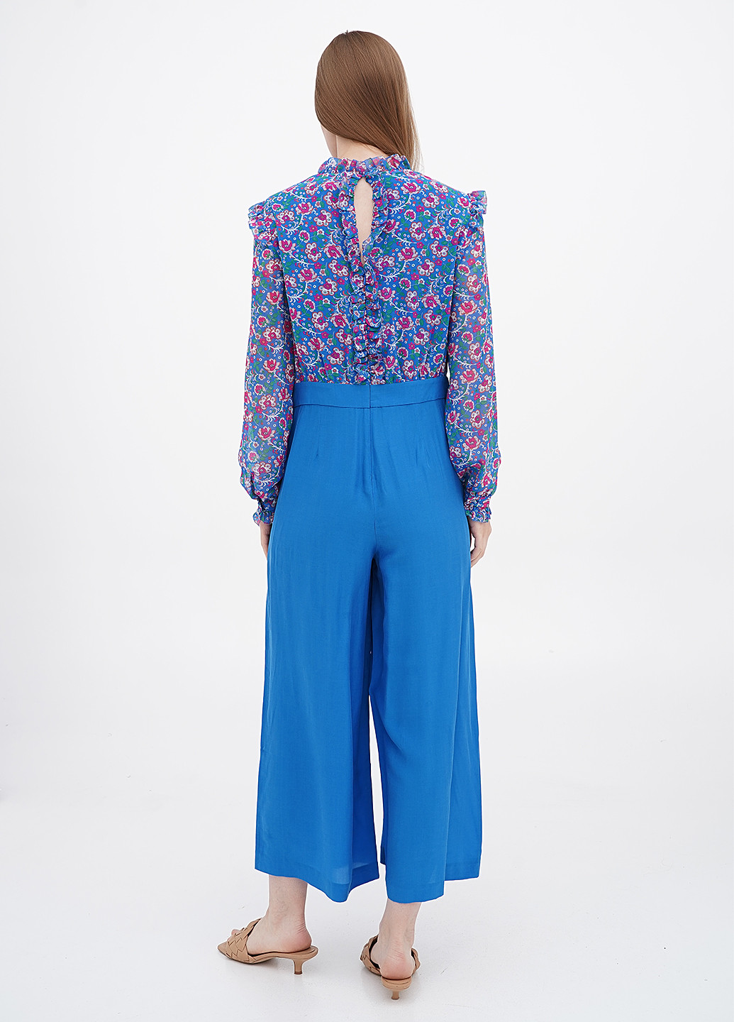 Комбінезон Boden комбінезон-брюки квітковий синій кежуал шовк, віскоза