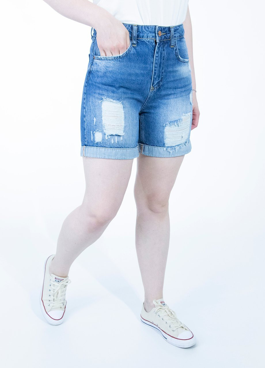 Шорты джинсовые женские синие тертые Cracpot mom (253270107)