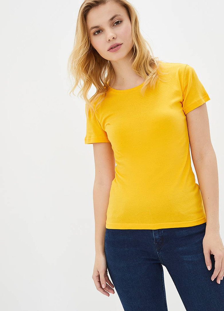 Жовта всесезон футболка жіноча однотонна приталена з коротким рукавом Роза