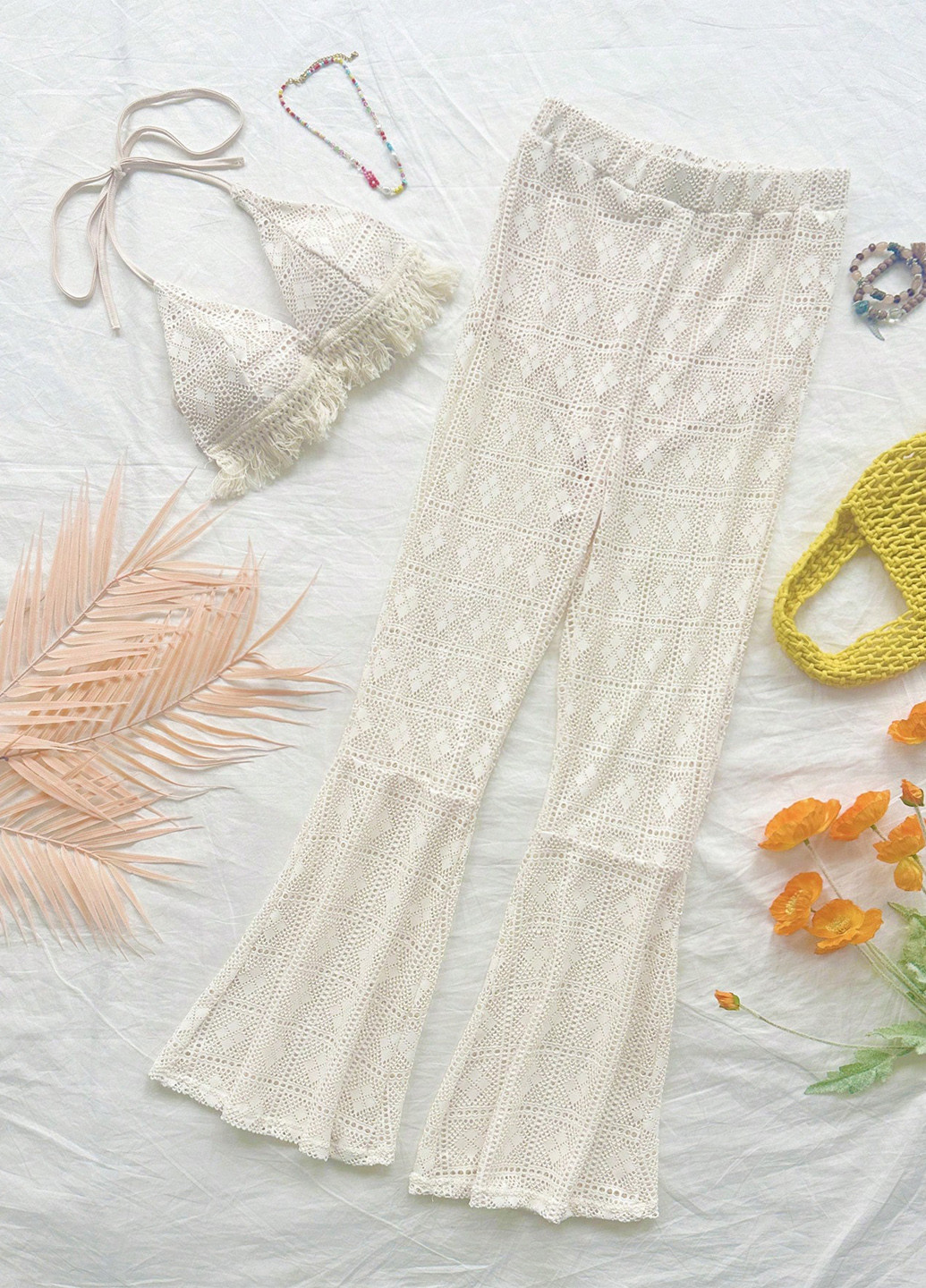 Светло-бежевый летний комплект (топ, брюки) SHEIN