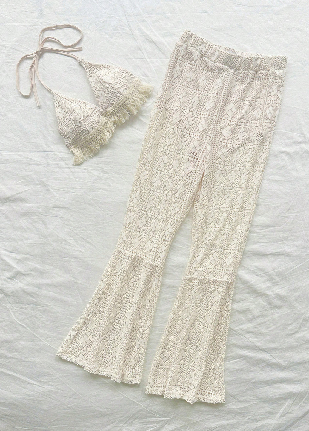 Светло-бежевый летний комплект (топ, брюки) SHEIN