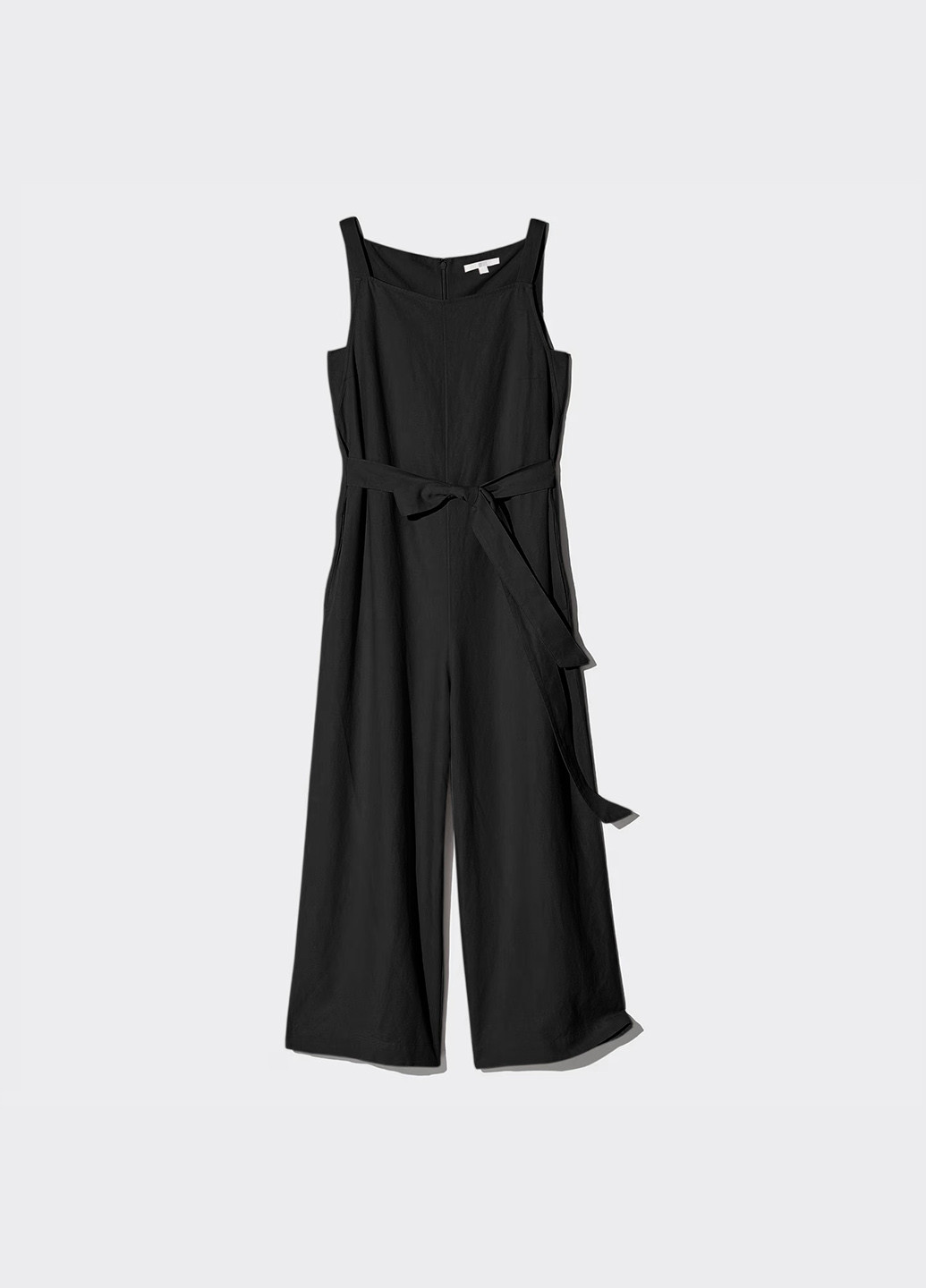 Комбинезон Uniqlo комбинезон-брюки однотонный чёрный кэжуал лен, вискоза