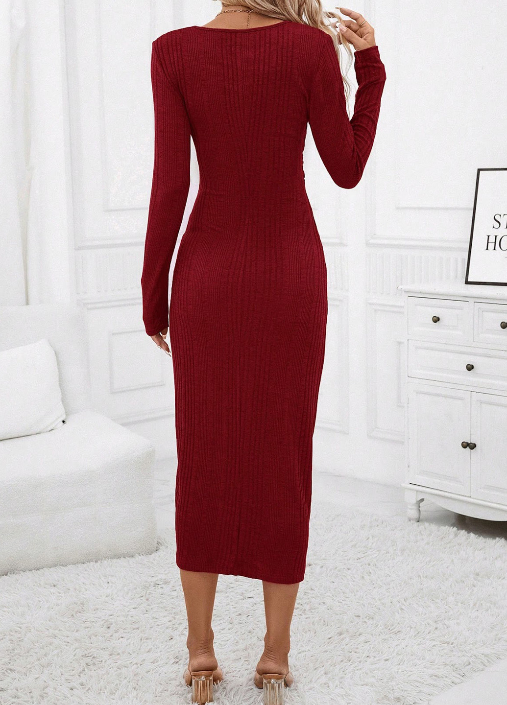 Бордова кежуал сукня силуетна SHEIN однотонна