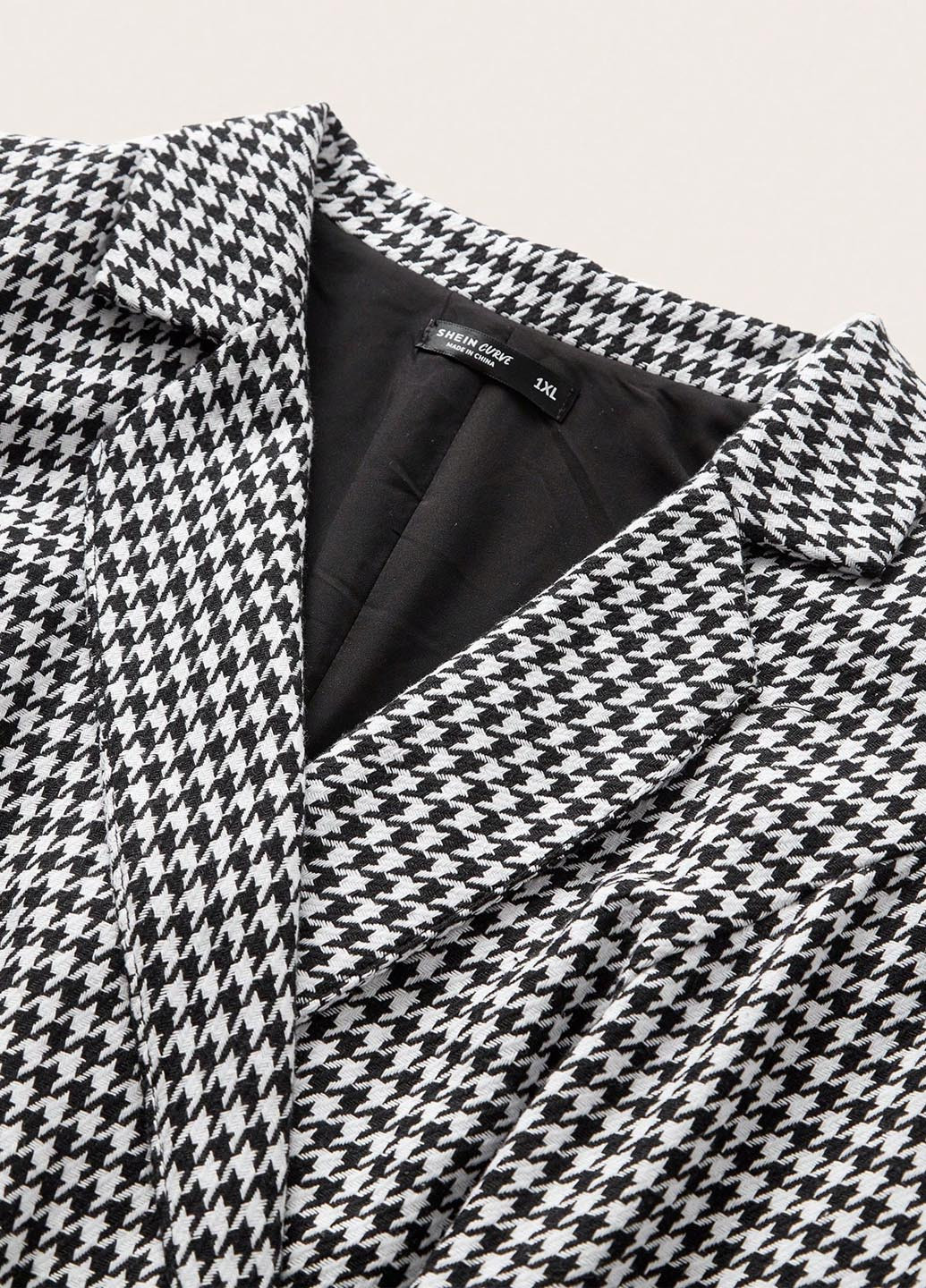 Черно-белое кэжуал, деловое платье платье-жакет SHEIN с узором пье-де-пуль «гусиная лапка»