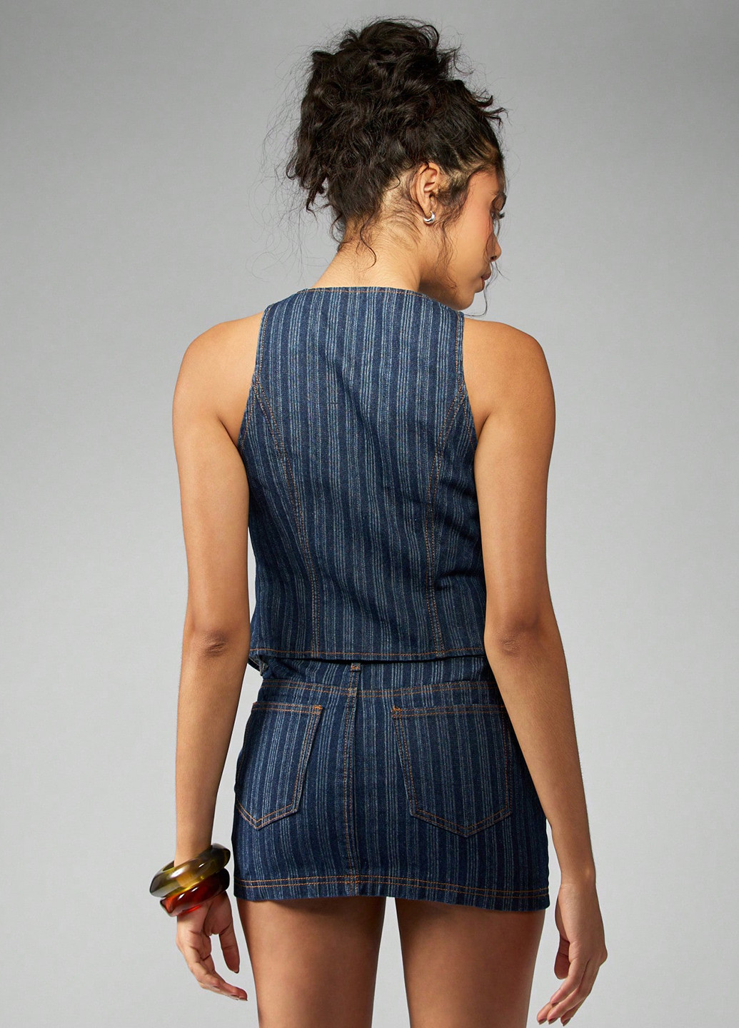 Темно-синяя джинсовая, кэжуал в полоску юбка SHEIN