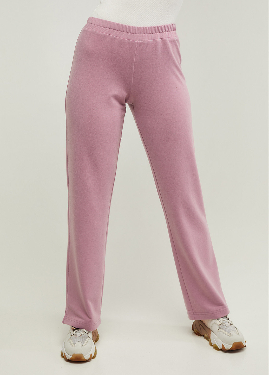Штани Miledi прямі однотонні рожеві спортивні бавовна, трикотаж