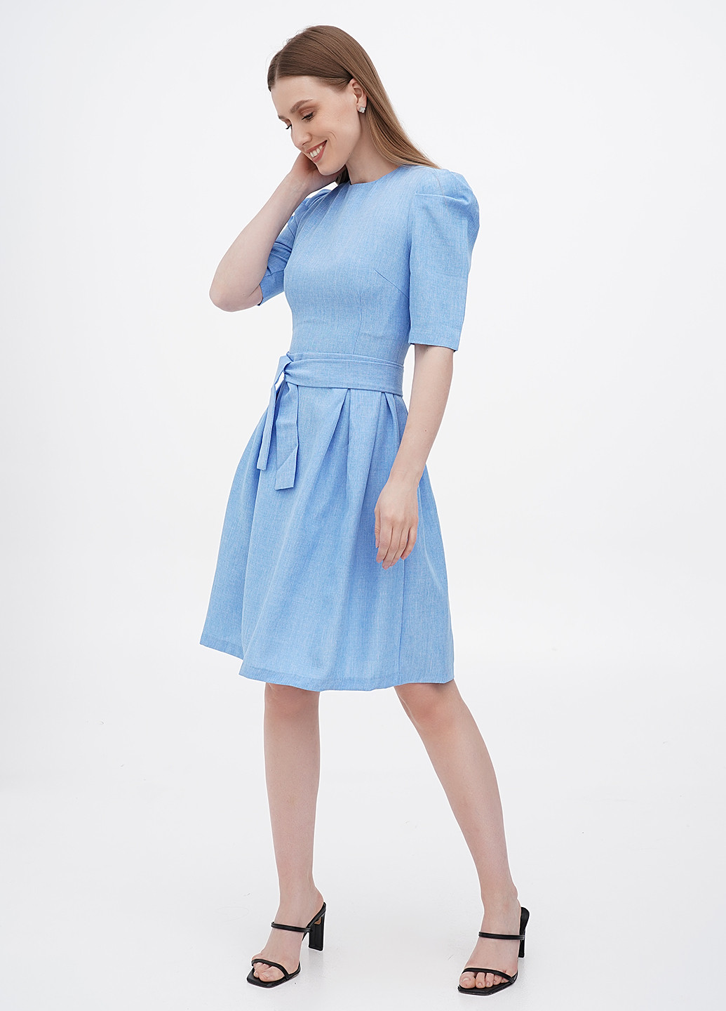 Світло-блакитна кежуал сукня кльош Rebecca Tatti однотонна